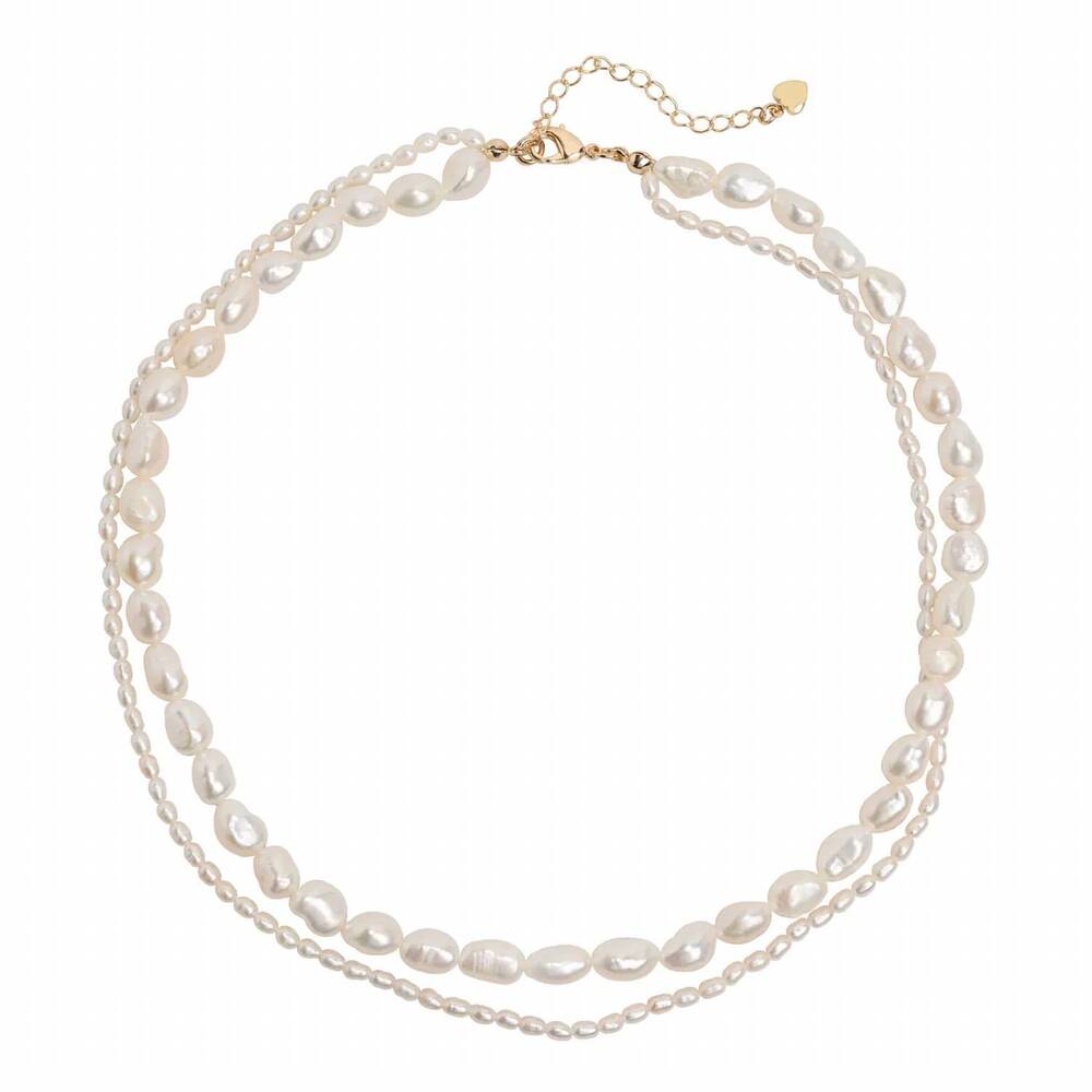 NEW SAHIRA women's double pearl necklace in white